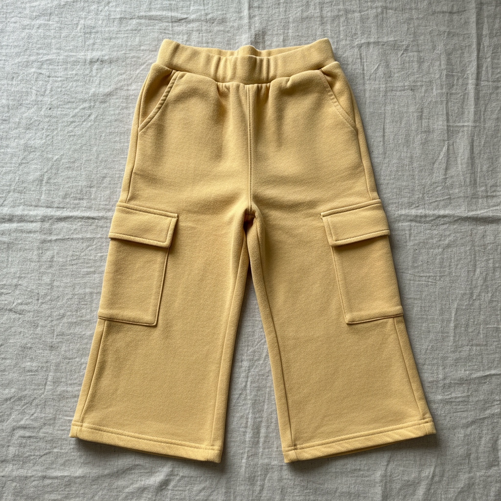 Flat lay of Organic Cotton Wide-Leg Cargo Pant in Warm Butter