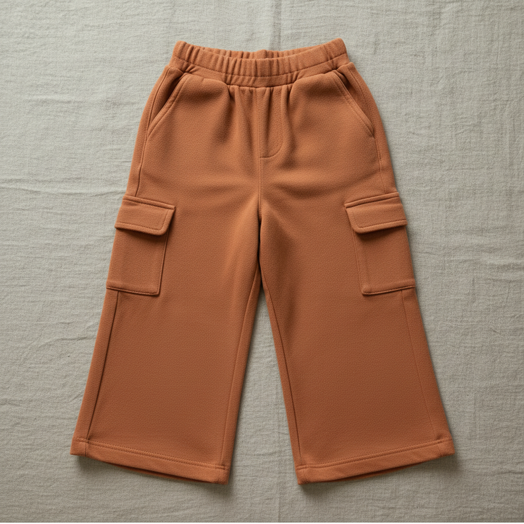 Flat lay of Organic Cotton Wide-Leg Cargo Pant in Terracotta