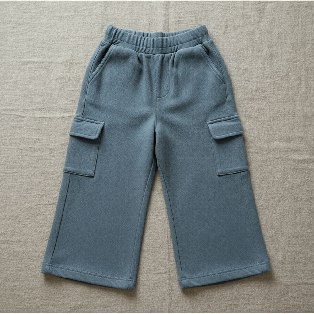 Flat lay of Organic Cotton Wide-Leg Cargo Pant in Slate Blue