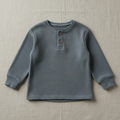 Flat lay of Organic Cotton Waffle Knit Henley in Slate Blue