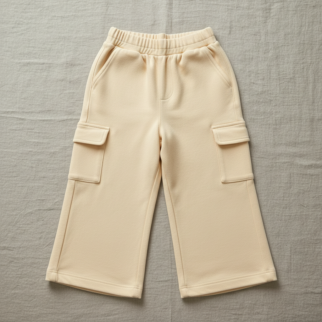 Flat lay of Organic Cotton Wide-Leg Cargo Pant in Warm Butter