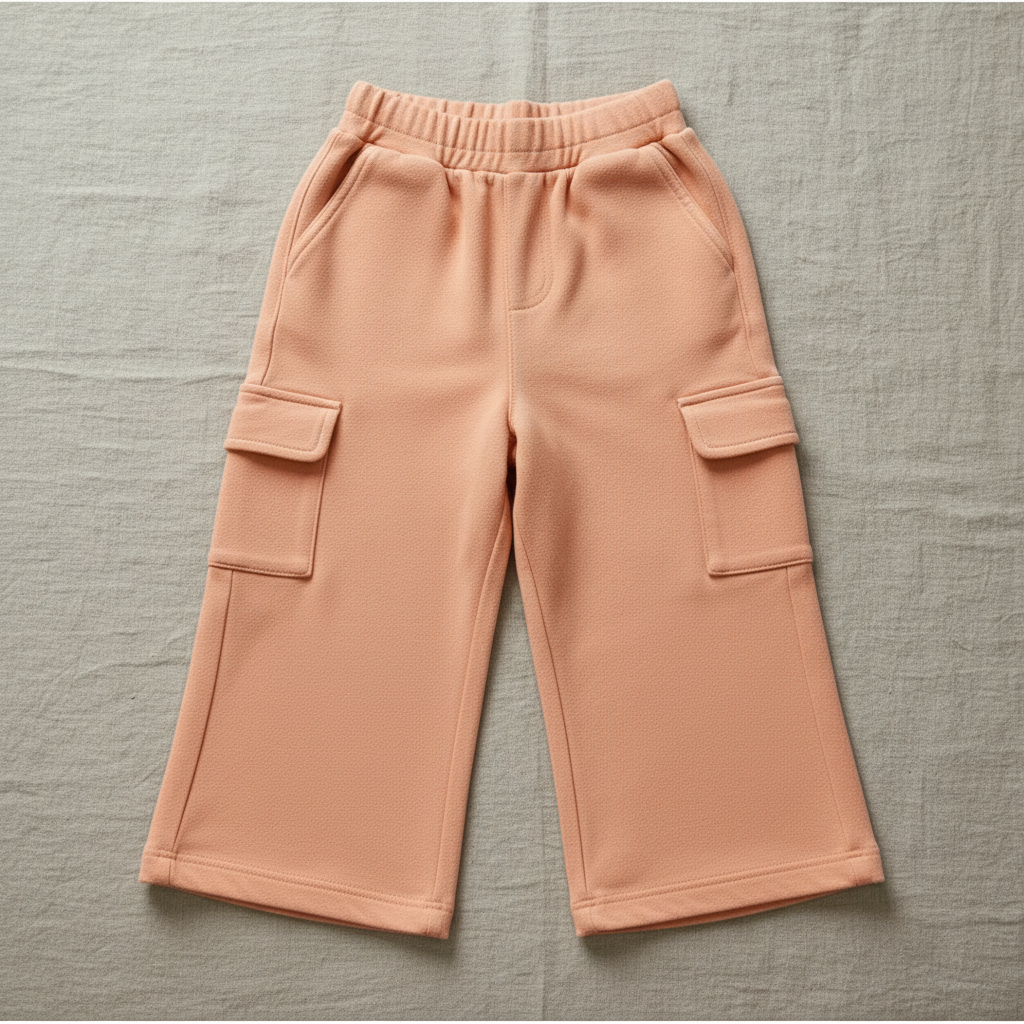 Flat lay of Organic Cotton Wide-Leg Cargo Pant in Soft Peach