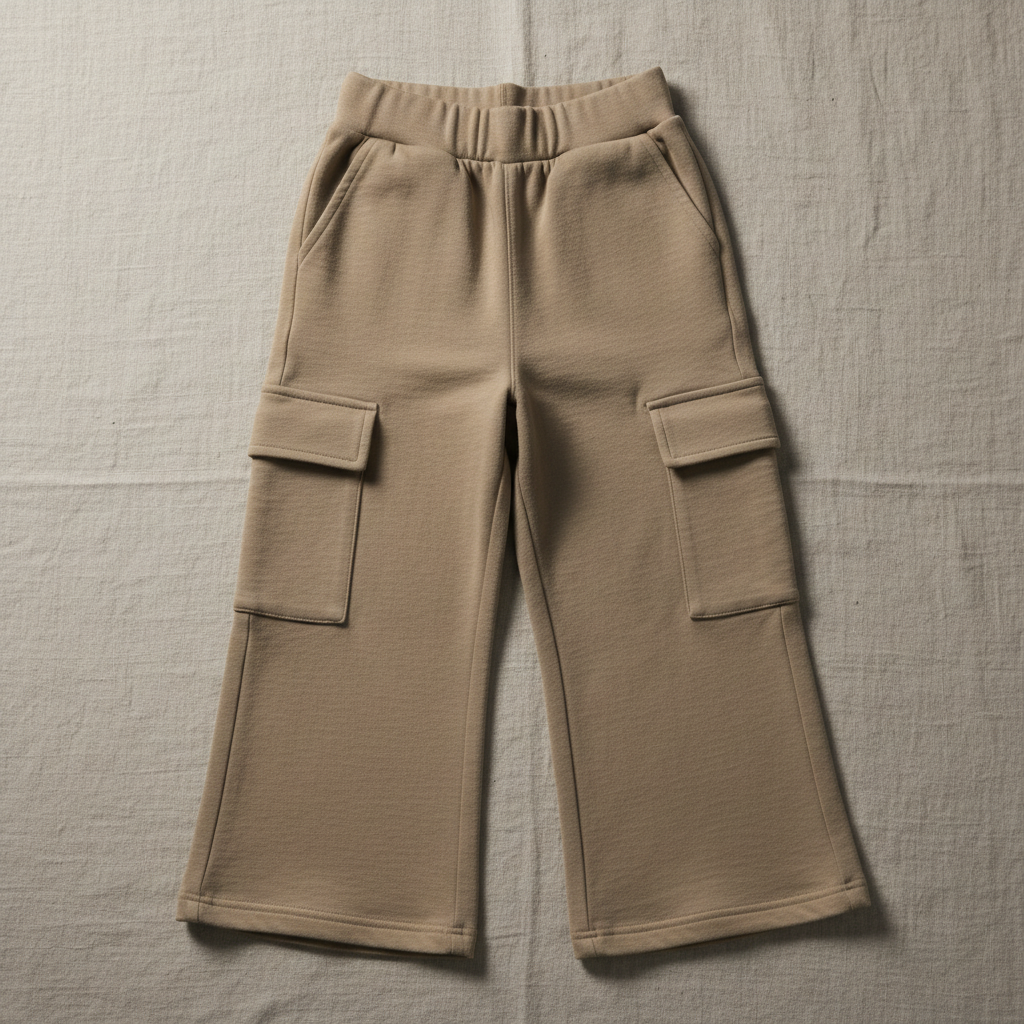 Flat lay of Organic Cotton Wide-Leg Cargo Pant in Warm Gray
