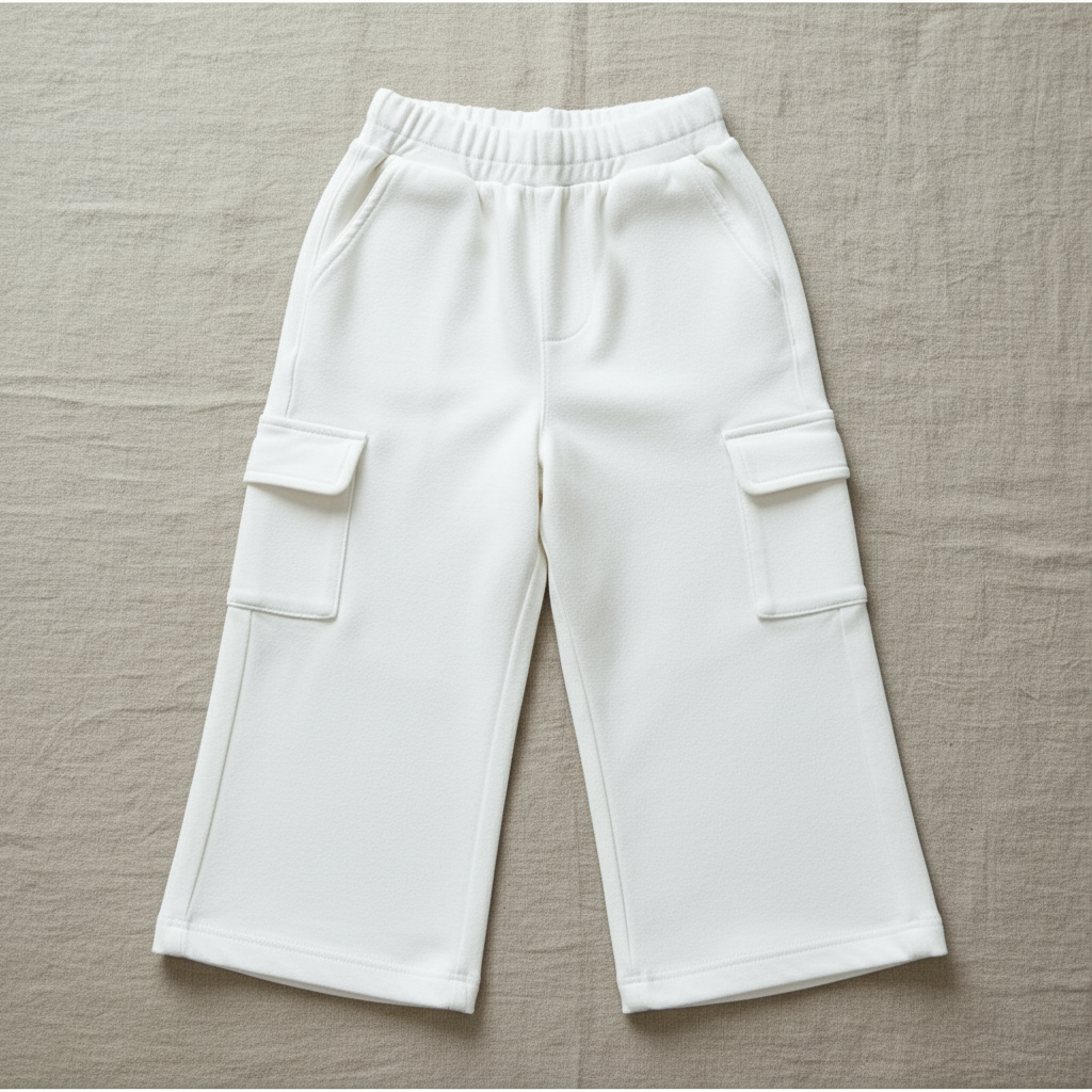 Flat lay of Organic Cotton Wide-Leg Cargo Pant in White